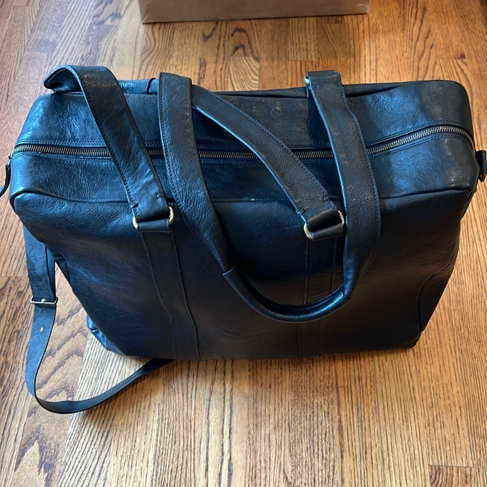Custom Leather briefcase zippered tote Very sturdy Made in Florence, Italy black